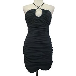 Zara‎ Black Ruched Halter Tie Neck Bodycon Mini Cocktail Party Dress Small